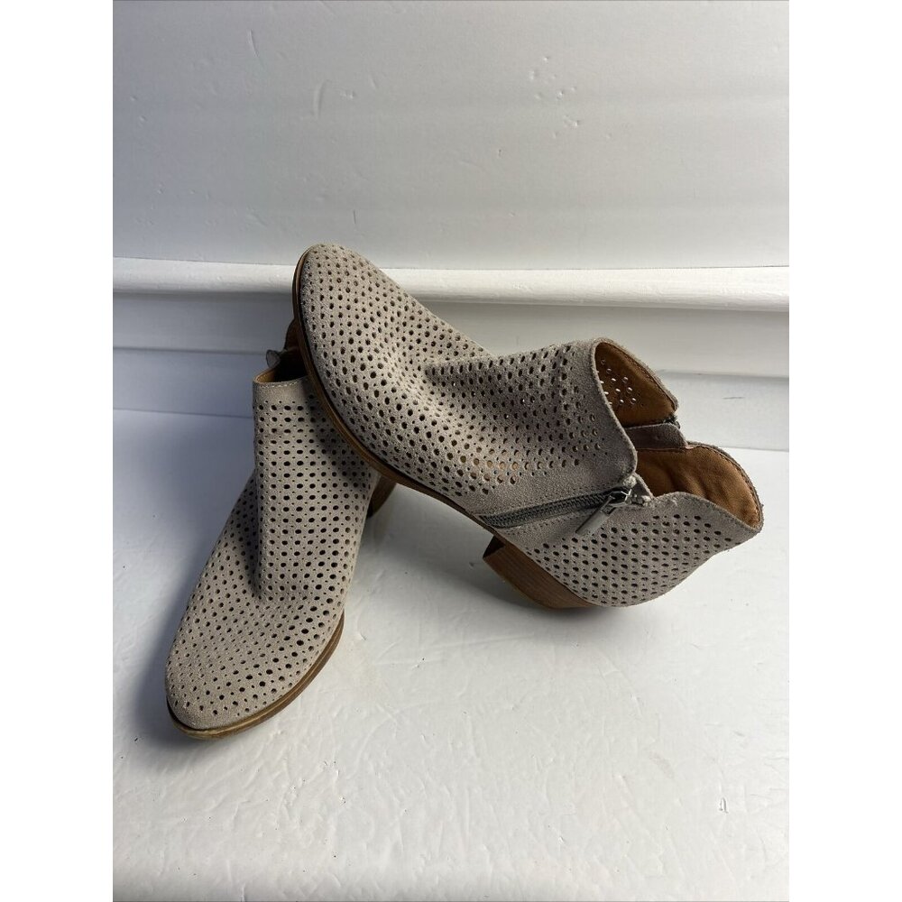 Lucky Brand Womens Size 10M Gray Leather Zip Ankle‎ Almond Toe Boots Bootie